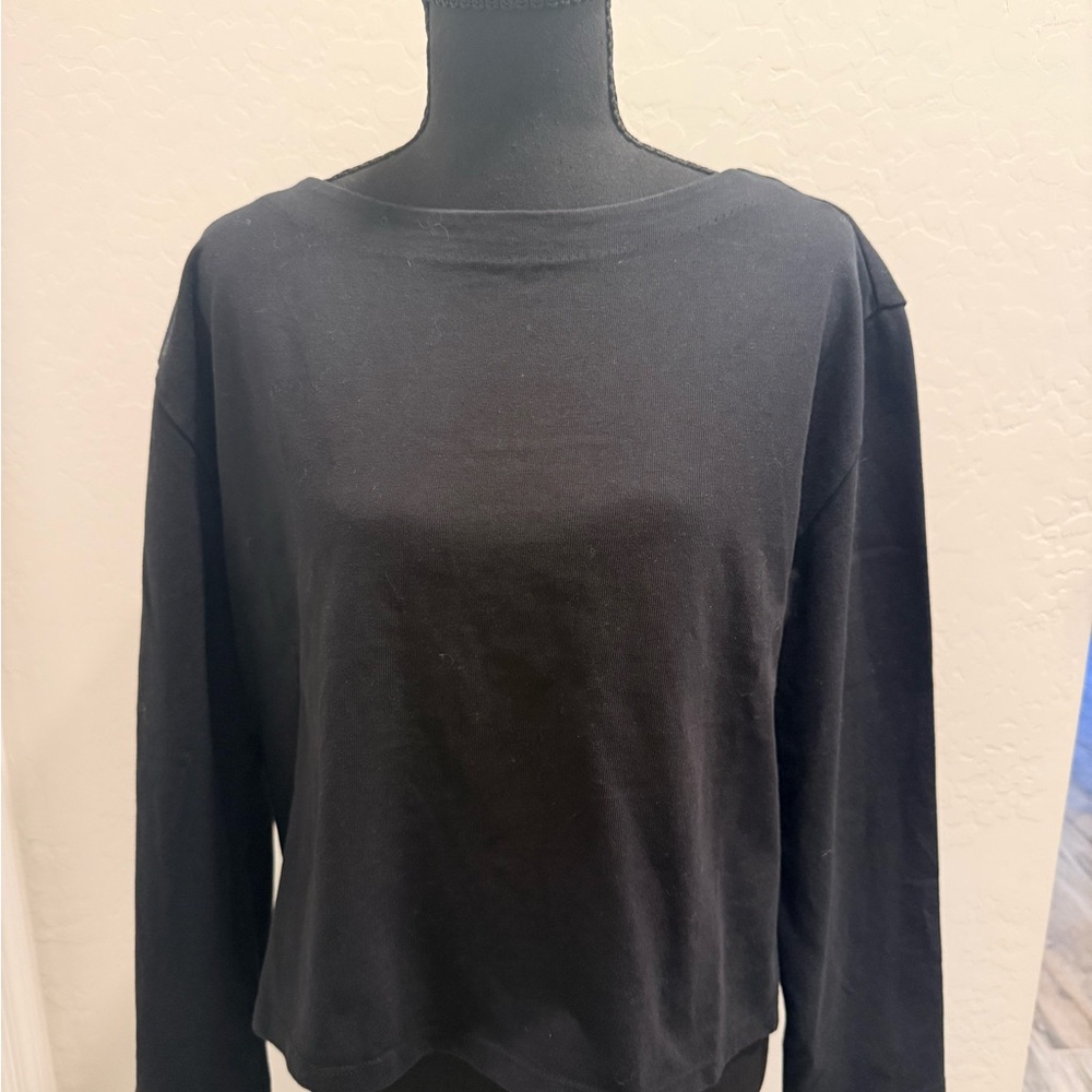 J. Crew Long-sleeve Black Boatneck T-shirt with Bows / Tie-Back Tee NWT